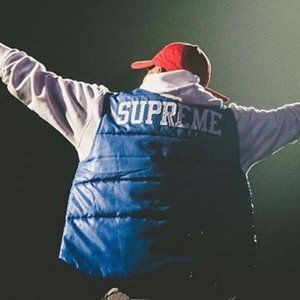 🔥 SUPREME x Champion Puffy Blue Vest MEDIUM